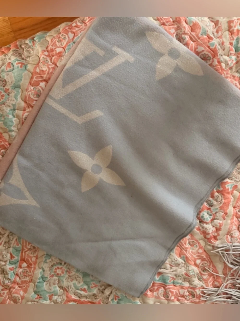 Louis Vuitton Light Blue and Cream Monogram Blanket Scarf